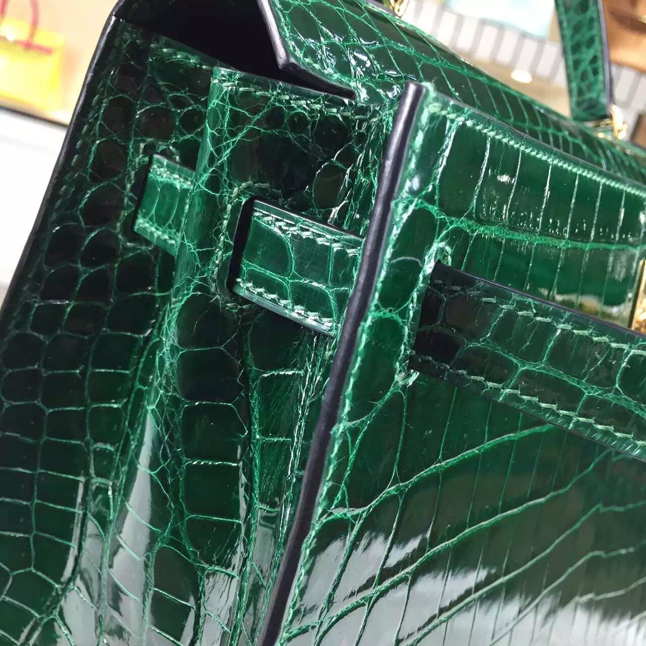 Custom-made Hermes CK67 Vert Fonce HCP Shiny Crocodile Leather Kelly Bag32CM
