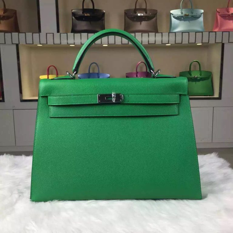Hermes 1K Bamboo Green Epsom Calfskin Leather Kelly Bag 32CM