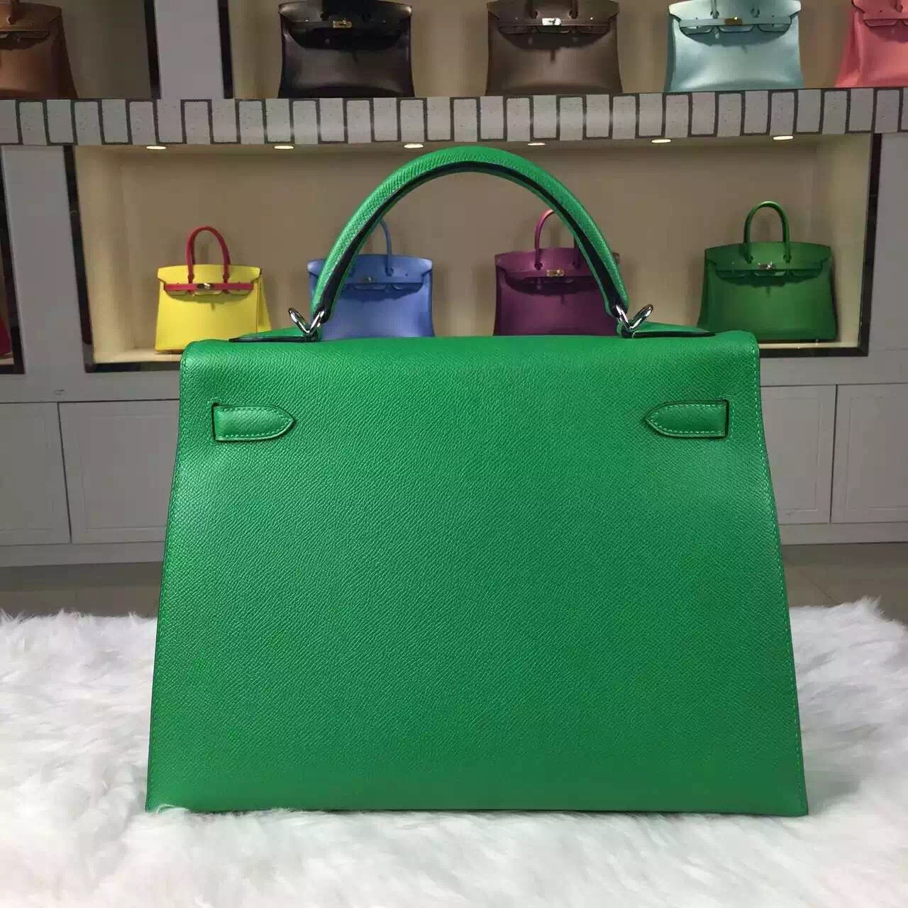 Hot Sale Hermes 1K Bamboo Green Epsom Calfskin Leather Kelly Bag32CM