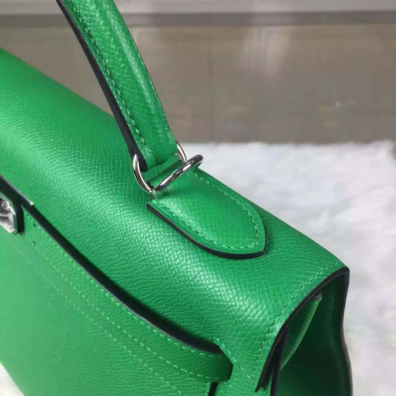 Hot Sale Hermes 1K Bamboo Green Epsom Calfskin Leather Kelly Bag32CM