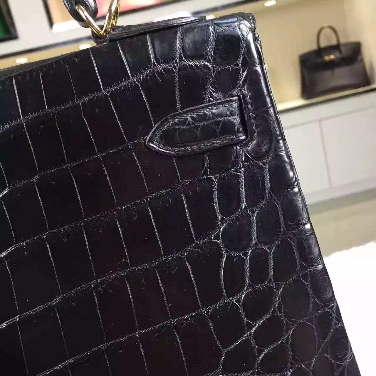 Online Shopping Hermes Black HCP Crocodile matt Leather Kelly Bag 32CM Gold Hardware