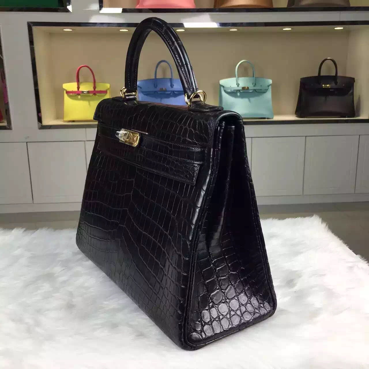 Online Shopping Hermes Black HCP Crocodile matt Leather Kelly Bag 32CM Gold Hardware