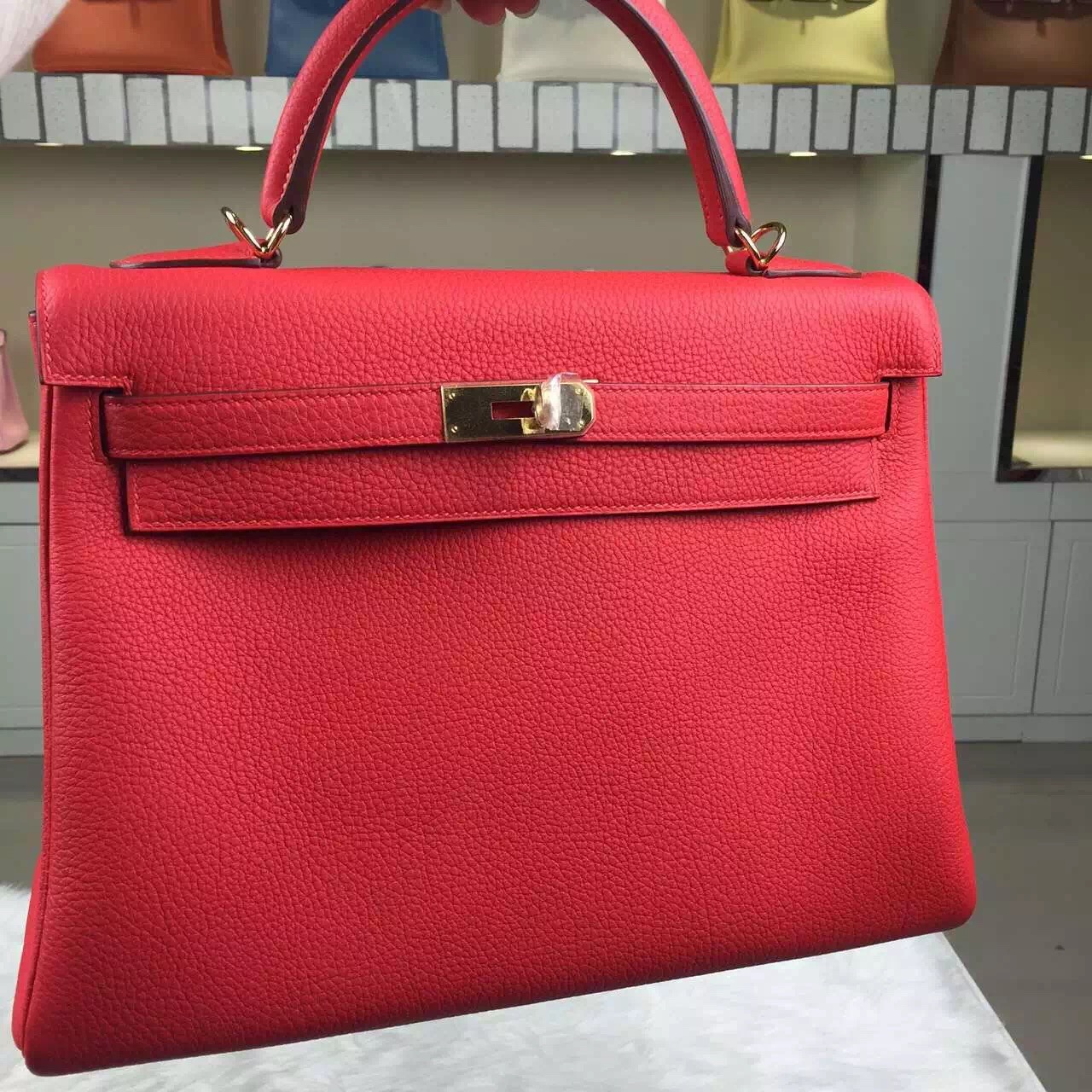 High Quality Hermes Kelly32 9T Flame Red Togo Leather Women&#8217;s Bag