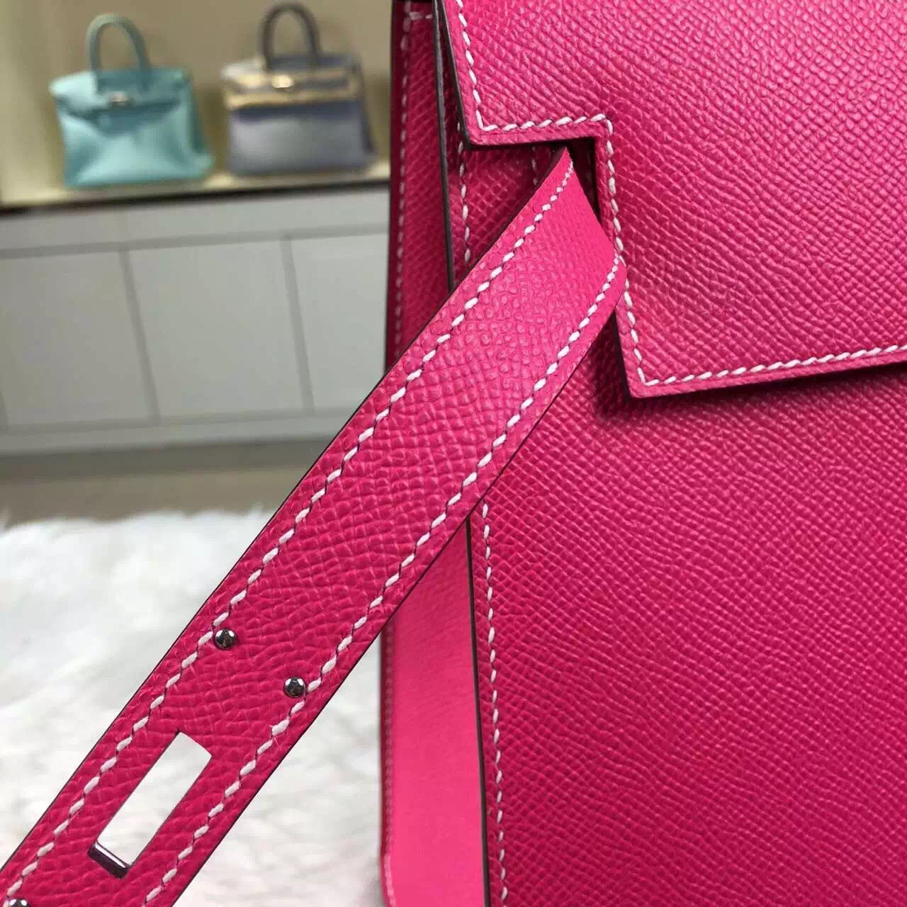 Hand Stitching Hermes E5 Rose Tyrien Epsom Calfskin Leather Kelly32