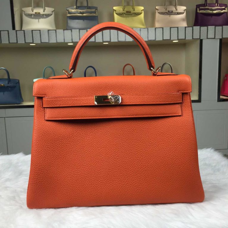 Womens Bag Hermes Kelly 32 Togo Leather in Orange