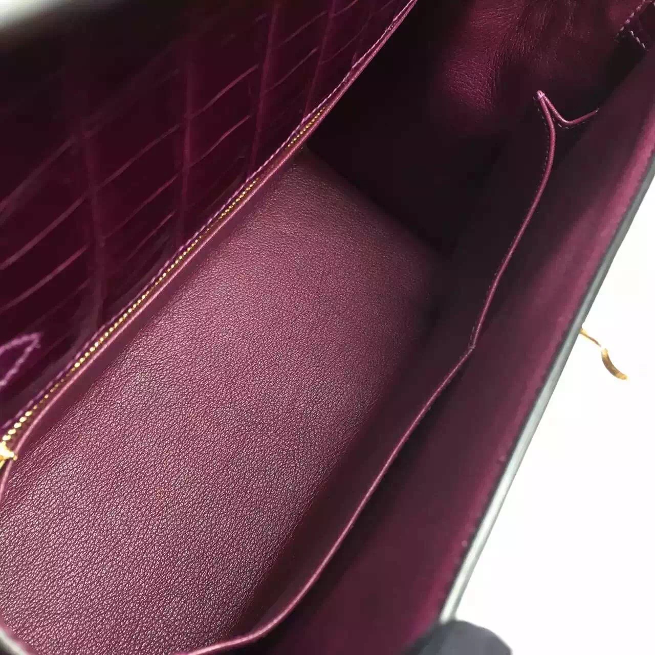 Hermes Kelly32cm Sellier N5 Cassis Color Shiny Crocodile Leather