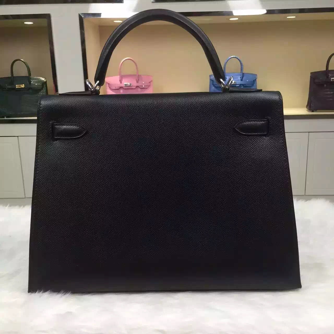 Online Store Hermes CK89 Black Epsom Leather Kelly Bag32cm Sellier