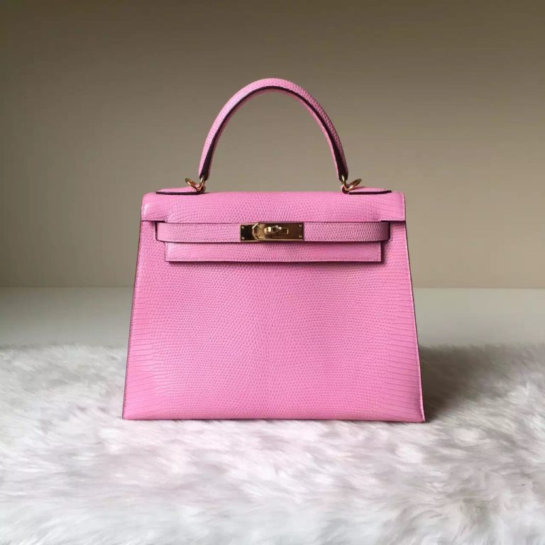 Hermes 5P Pink Lizard Leather Kelly Bag  28cm
