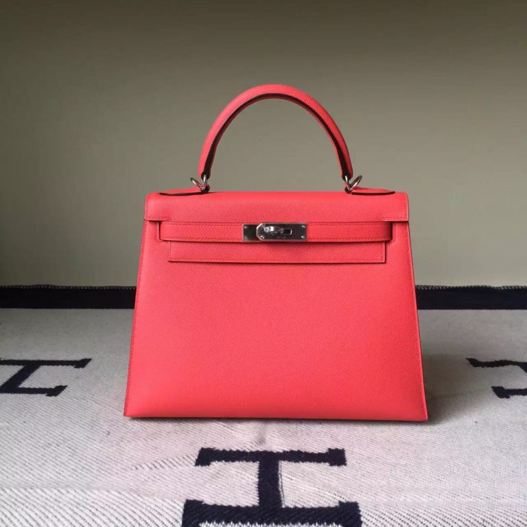 Hermes 5T Peach Pink Epsom Leather Kelly Bag 28cm