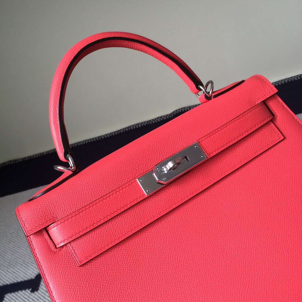 Wholesale Hermes 5T Peach Pink Epsom Leather Kelly Bag28cm