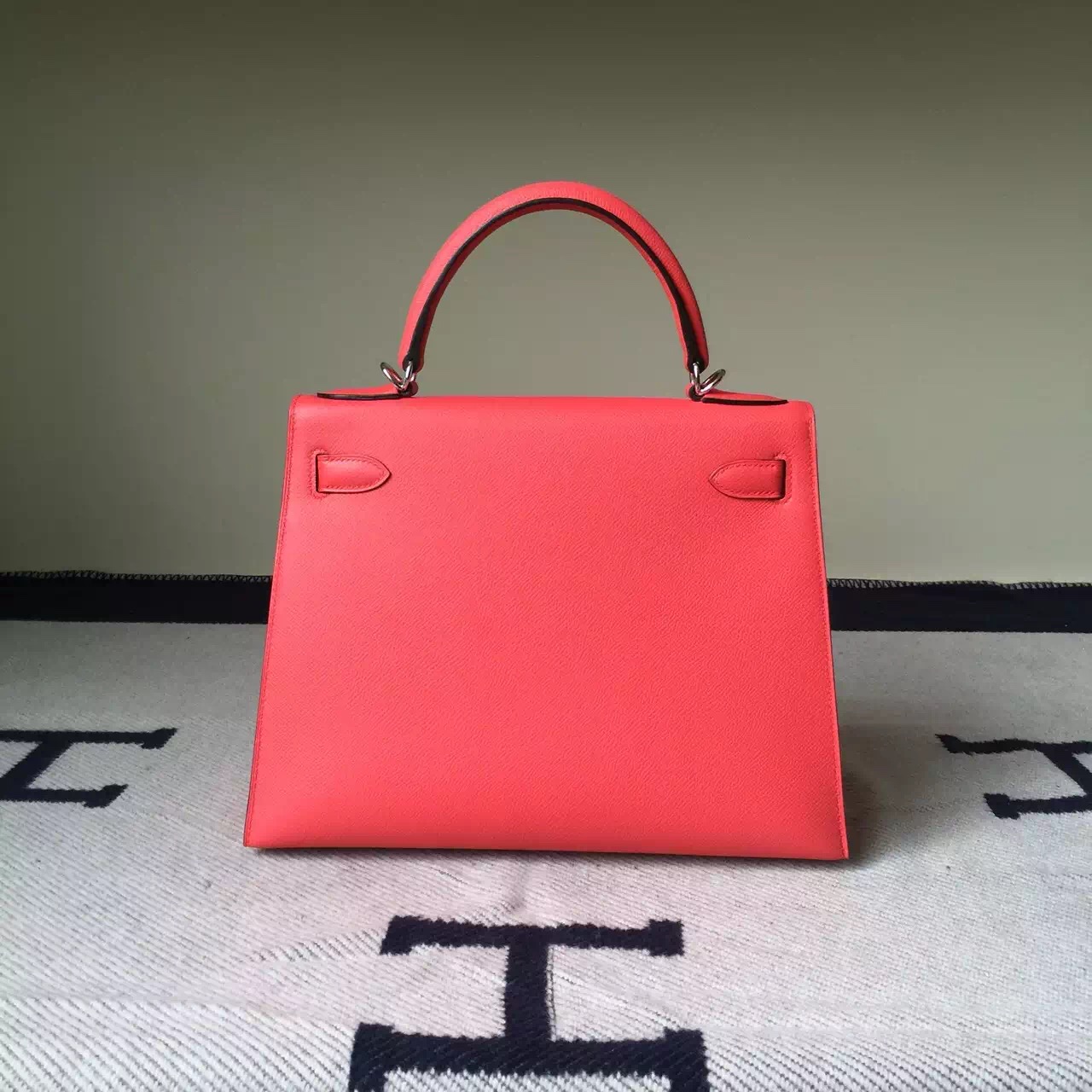Wholesale Hermes 5T Peach Pink Epsom Leather Kelly Bag28cm