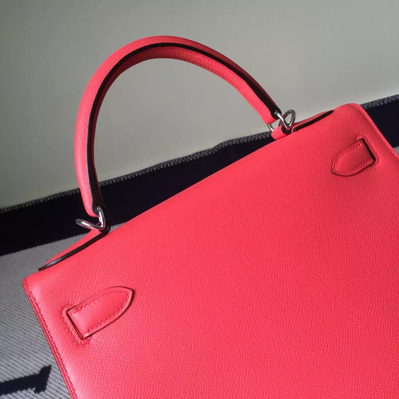 Wholesale Hermes 5T Peach Pink Epsom Leather Kelly Bag28cm