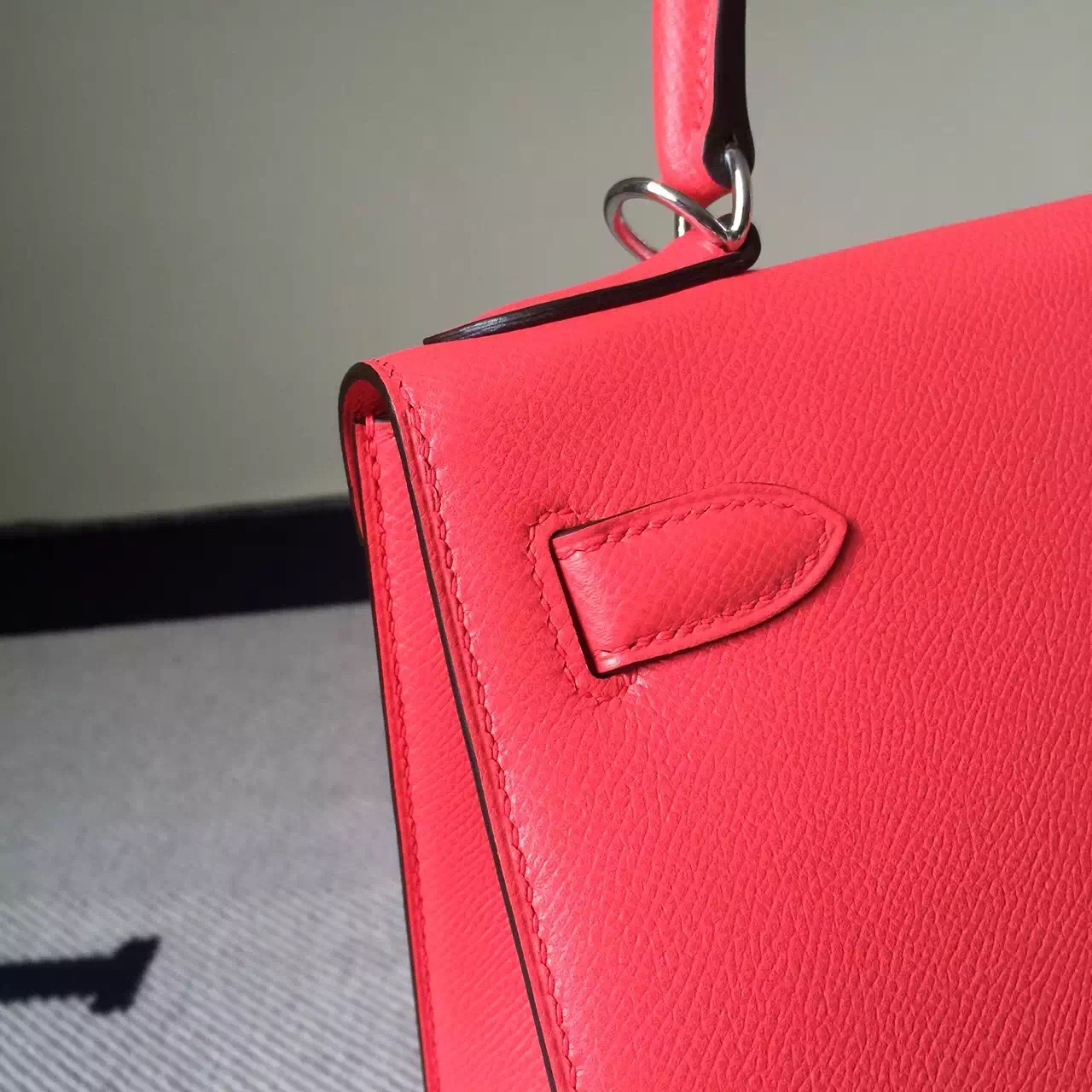 Wholesale Hermes 5T Peach Pink Epsom Leather Kelly Bag28cm