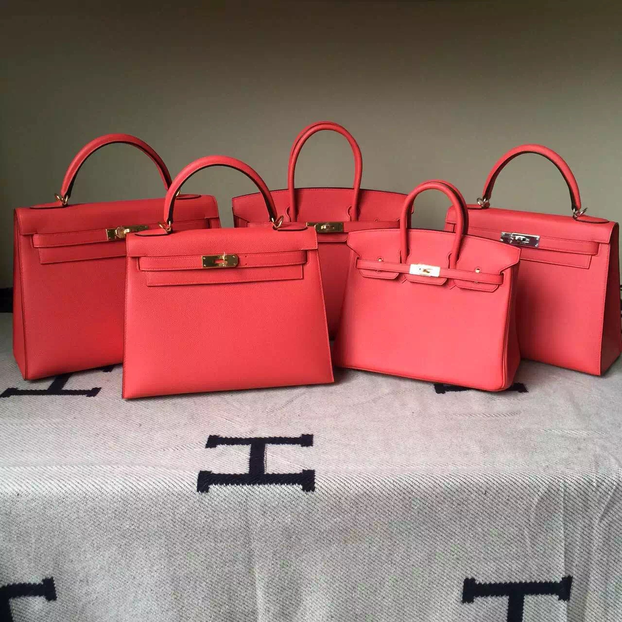 Wholesale Hermes 5T Peach Pink Epsom Leather Kelly Bag28cm