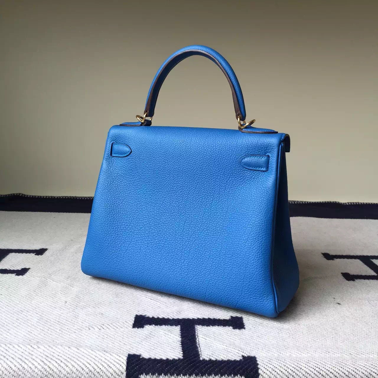 Online Shopping Hermes Togo Leather Kelly28cm Bag in 7Q Mykono Blue