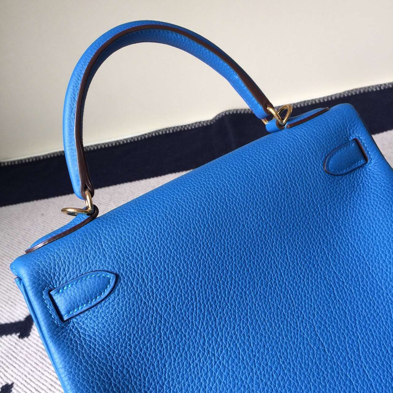 Online Shopping Hermes Togo Leather Kelly28cm Bag in 7Q Mykono Blue