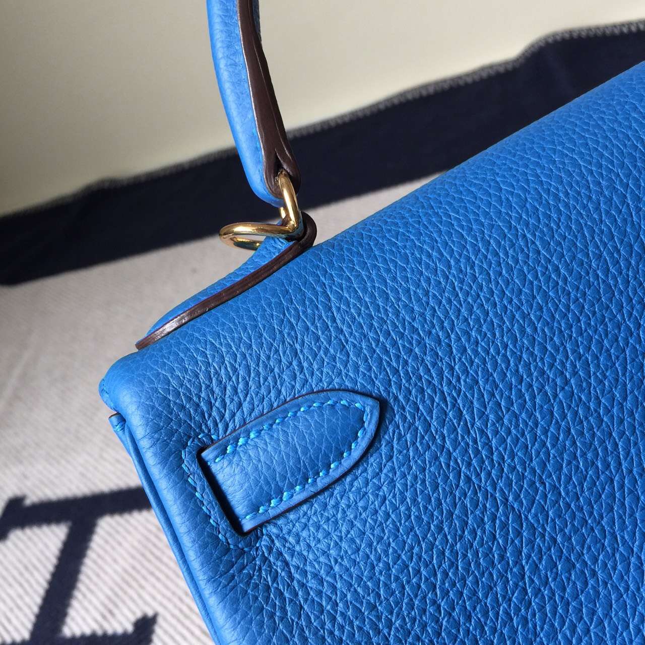 Online Shopping Hermes Togo Leather Kelly28cm Bag in 7Q Mykono Blue