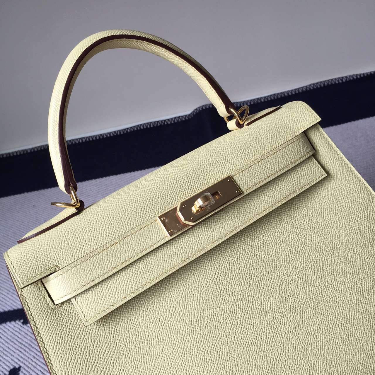 Hand Stitching Hermes 1Z Jaine Poessin Epsom Calfskin Leather Kelly28cm