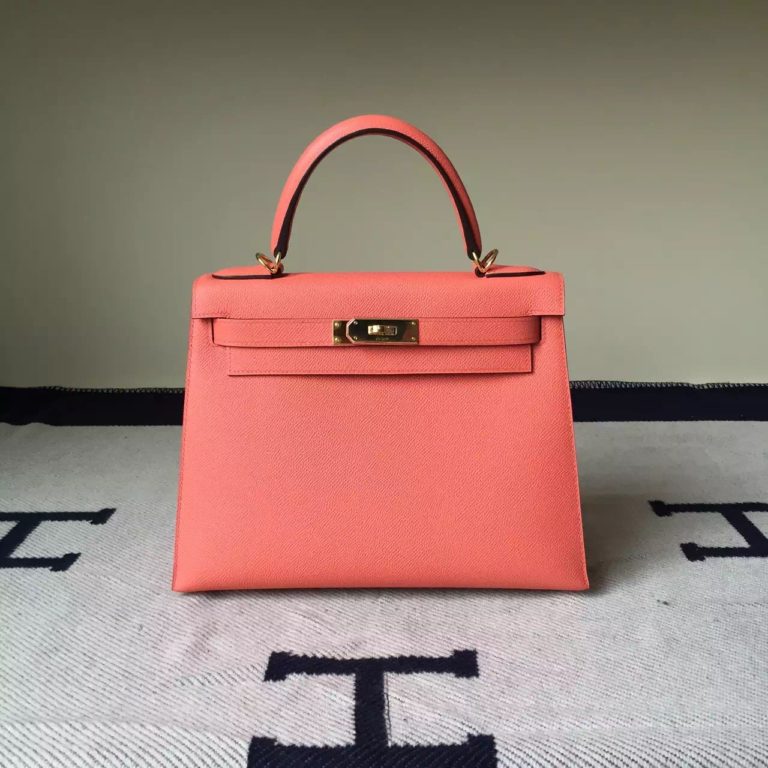 Hermes I5 Flamingo Epsom Leather Sellier Kelly Bag  28cm