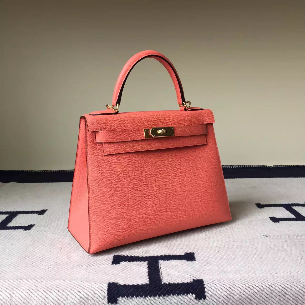 Discount Hermes I5 Flamingo Epsom Leather Sellier Kelly Bag 28cm