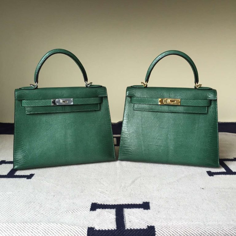 Hermes Bag Lizard Skin Leather Sellier Kelly 28cm in CK67 Emerald Green