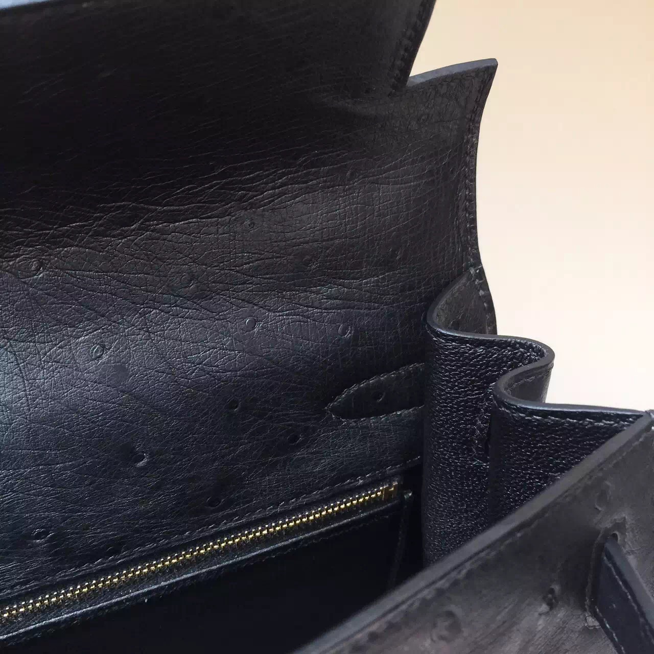 New Fashion Hermes CK89 Black Ostrich Leather Kelly Bag28CM