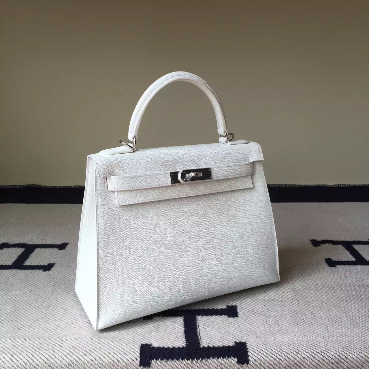 On Sale Hermes Epsom Calfskin Leather Sellier Kelly Bag28cm 01 Pure White