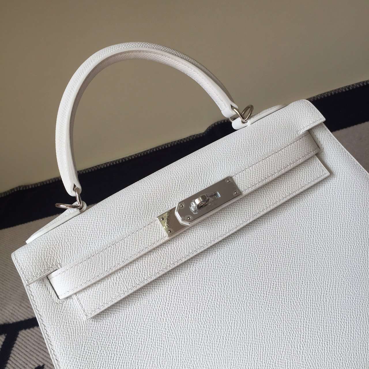 On Sale Hermes Epsom Calfskin Leather Sellier Kelly Bag28cm 01 Pure White