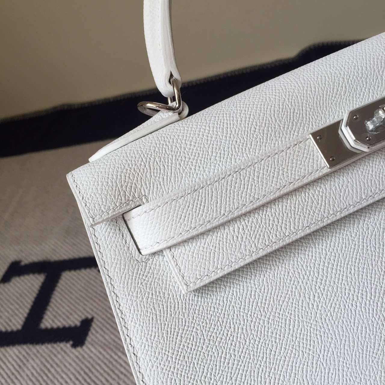 On Sale Hermes Epsom Calfskin Leather Sellier Kelly Bag28cm 01 Pure White