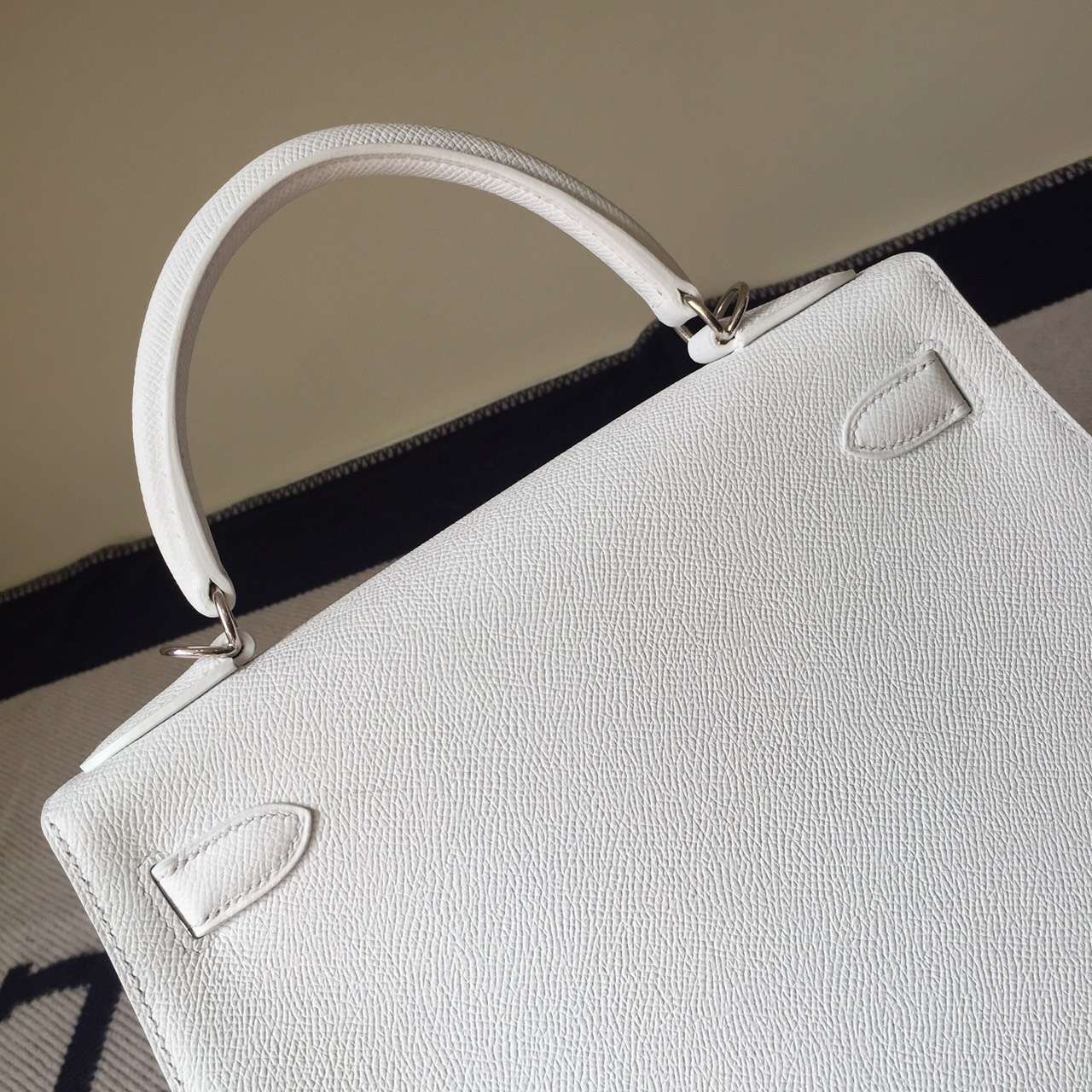 On Sale Hermes Epsom Calfskin Leather Sellier Kelly Bag28cm 01 Pure White