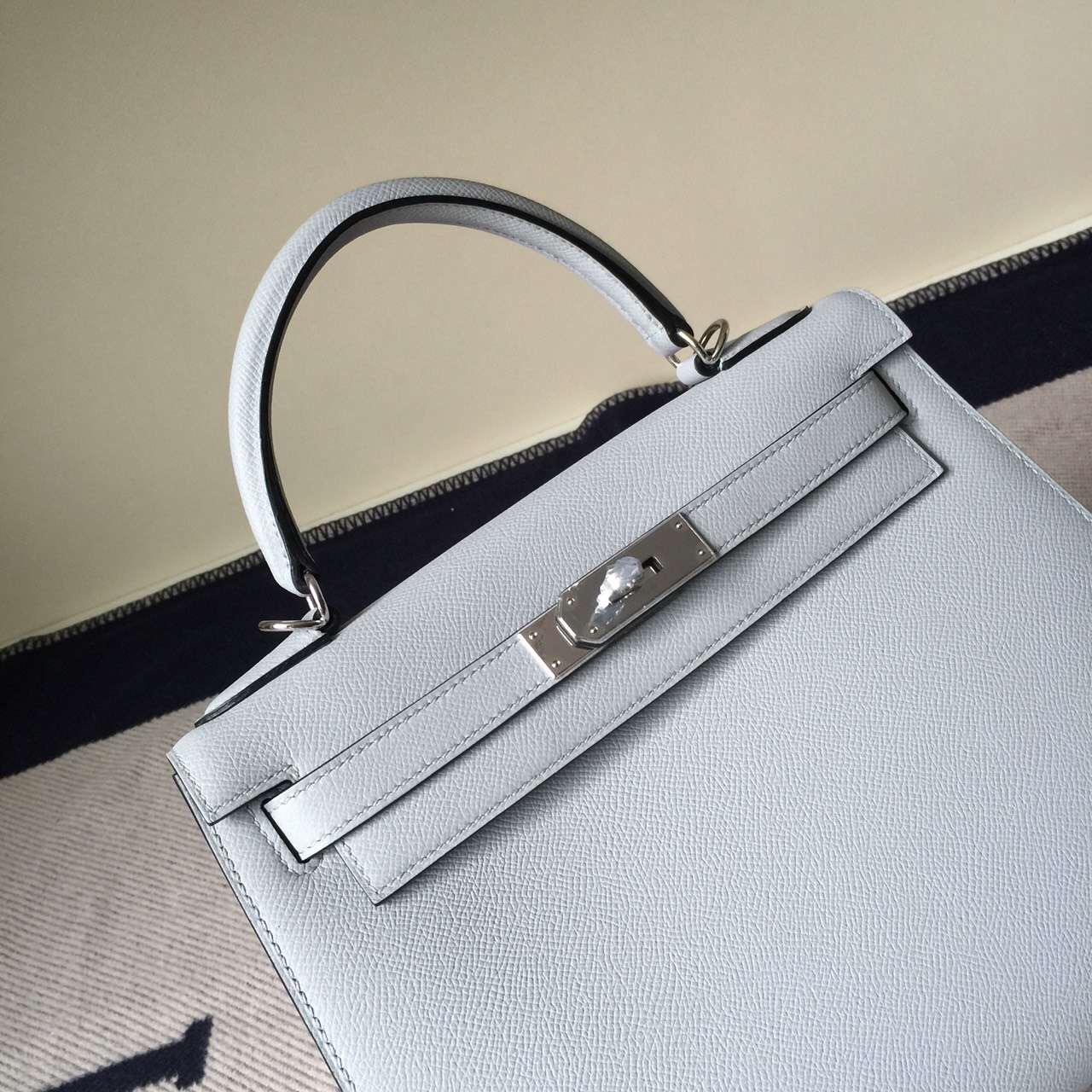 Discount Hermes Kelly Bag 28cm 8U Glacial Blue Epsom Leather