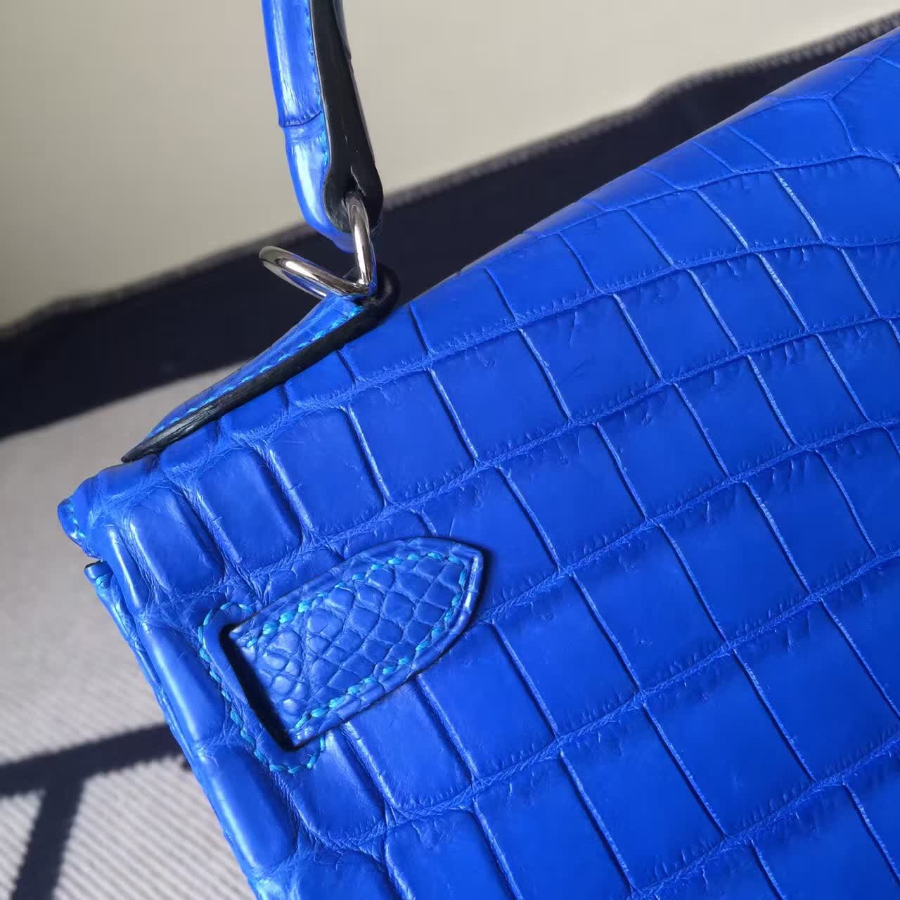 On Sale Hermes 7T Blue Electric Crocodile Matt Leather Retourne Kelly Bag28CM