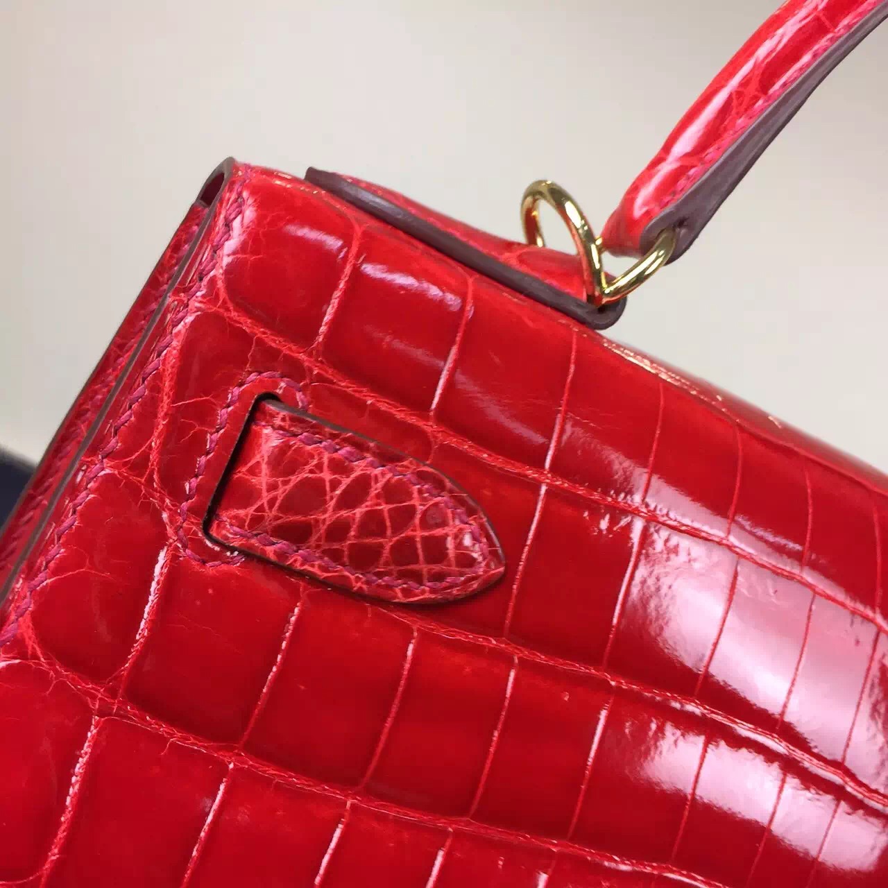 Fashion Hermes Ferrari Red Crocodile Shiny Leather Sellier Kelly Bag28CM