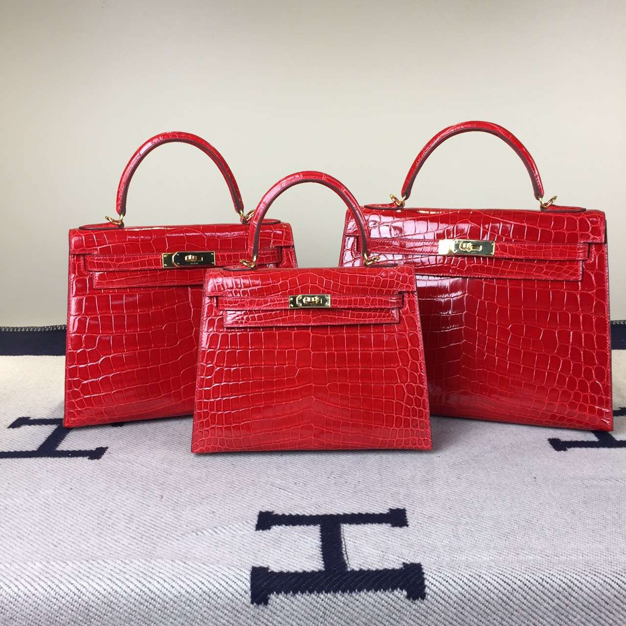 Fashion Hermes Ferrari Red Crocodile Shiny Leather Sellier Kelly Bag28CM