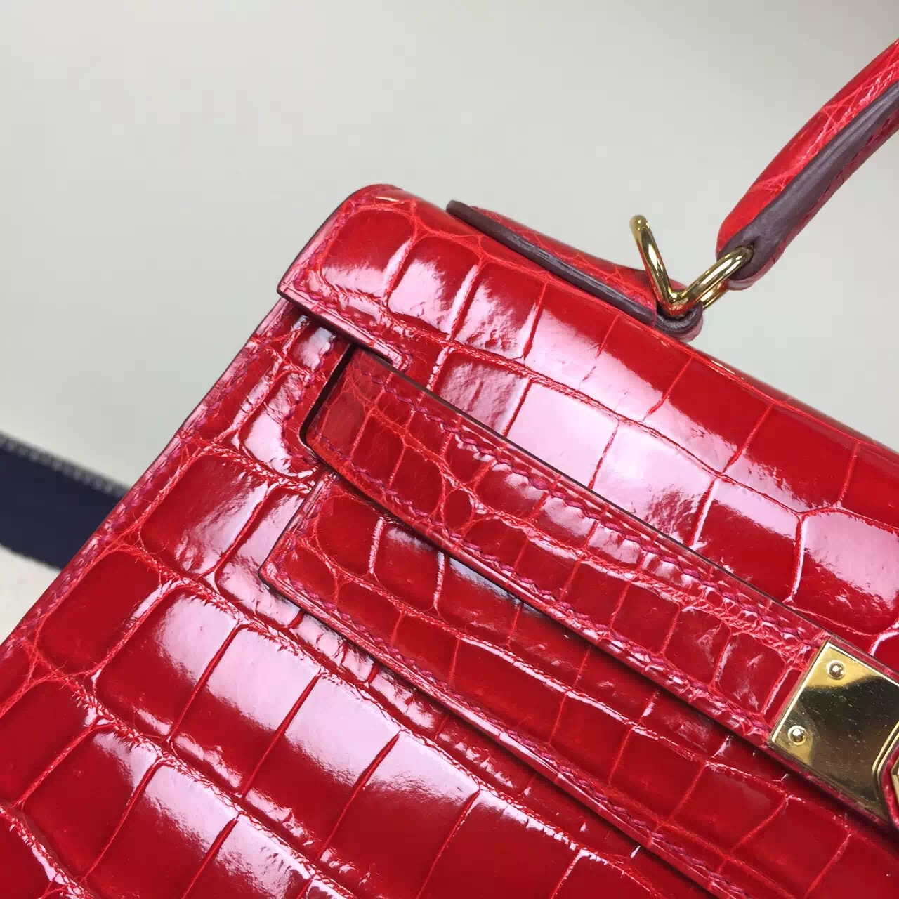 Fashion Hermes Ferrari Red Crocodile Shiny Leather Sellier Kelly Bag28CM