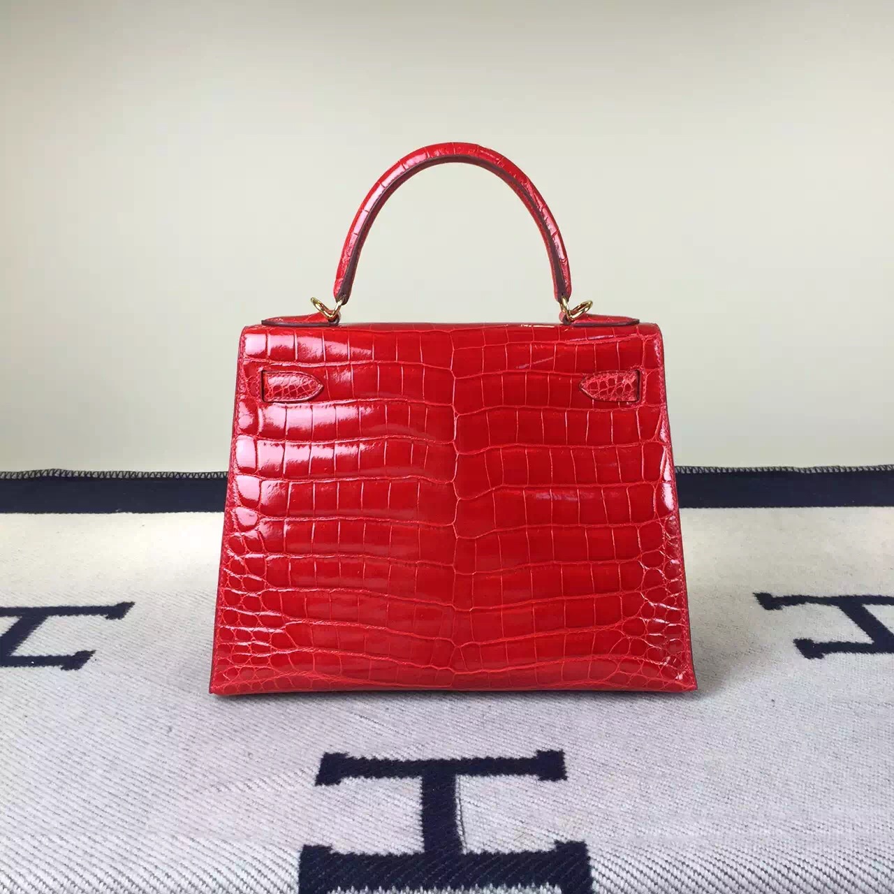 Fashion Hermes Ferrari Red Crocodile Shiny Leather Sellier Kelly Bag28CM