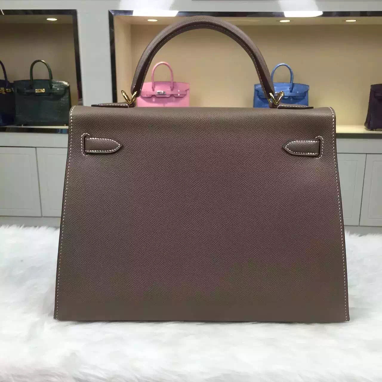 Luxury Women&#8217;s Bag Hermes CK81 Etoupe Grey Epsom Leather Kelly Bag32cm