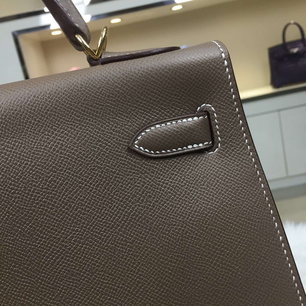 Luxury Women&#8217;s Bag Hermes CK81 Etoupe Grey Epsom Leather Kelly Bag32cm