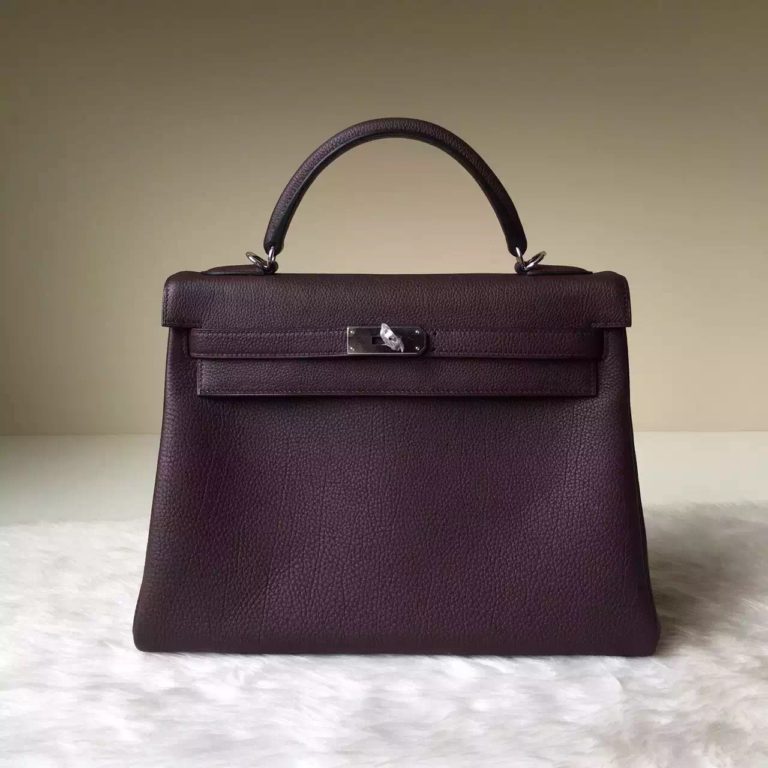 Hand Stitching Hermes Togo Leather Kelly Bag  32CM in Bordeaux