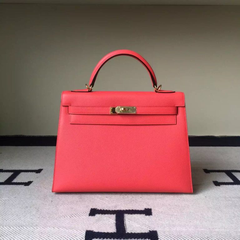Hermes Epsom Leather Sellier Kelly Bag  32cm in 5T Peach Pink