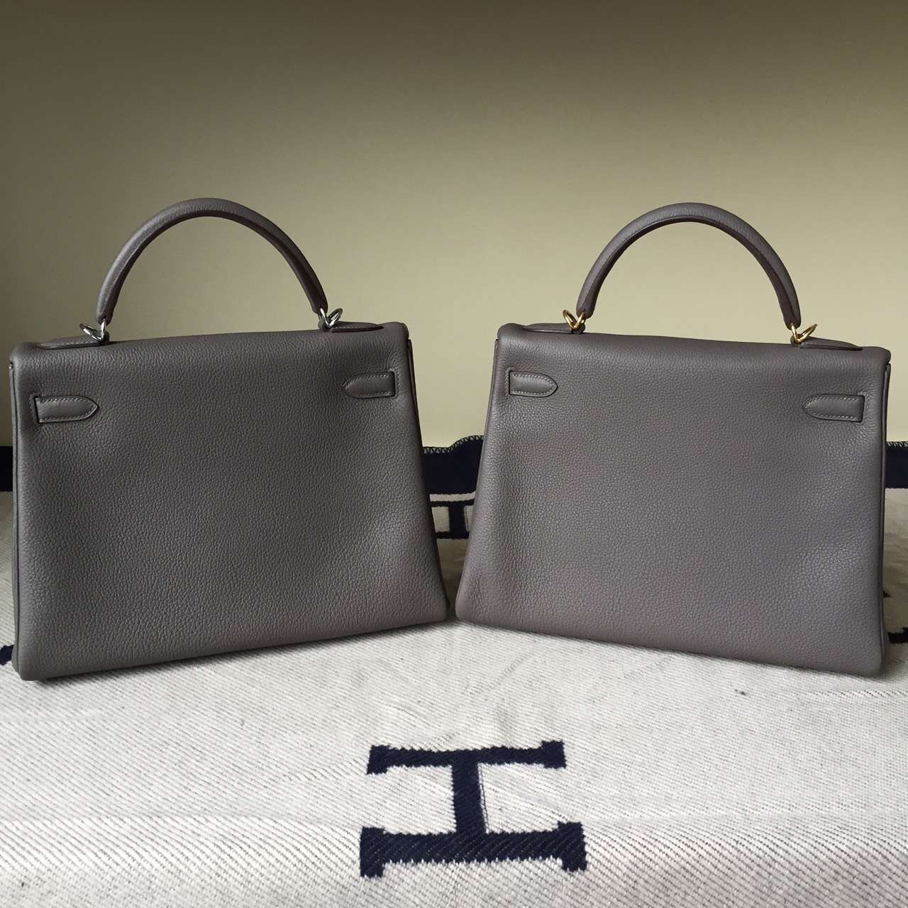 Hand Stitching Hermes Kelly Bag32cm 8F Etain Grey Togo Calfskin Leather