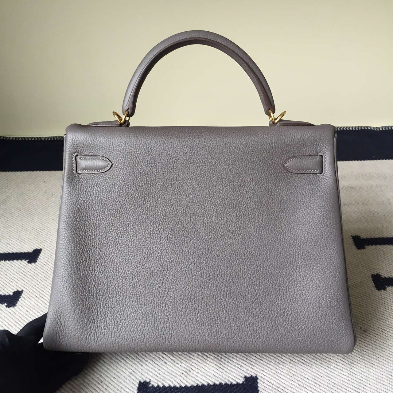 Hand Stitching Hermes Kelly Bag32cm 8F Etain Grey Togo Calfskin Leather