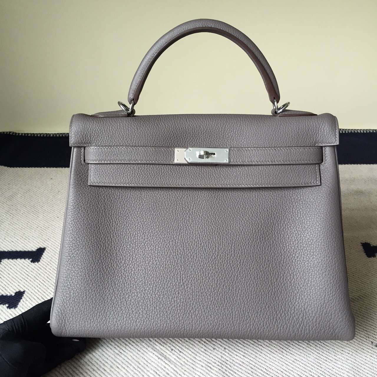 Hand Stitching Hermes Kelly Bag32cm 8F Etain Grey Togo Calfskin Leather