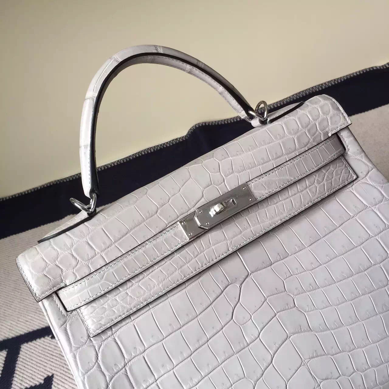 Discount Hermes 8M Galaxy Grey Crocodile matt Leather Kelly Bag 32cm