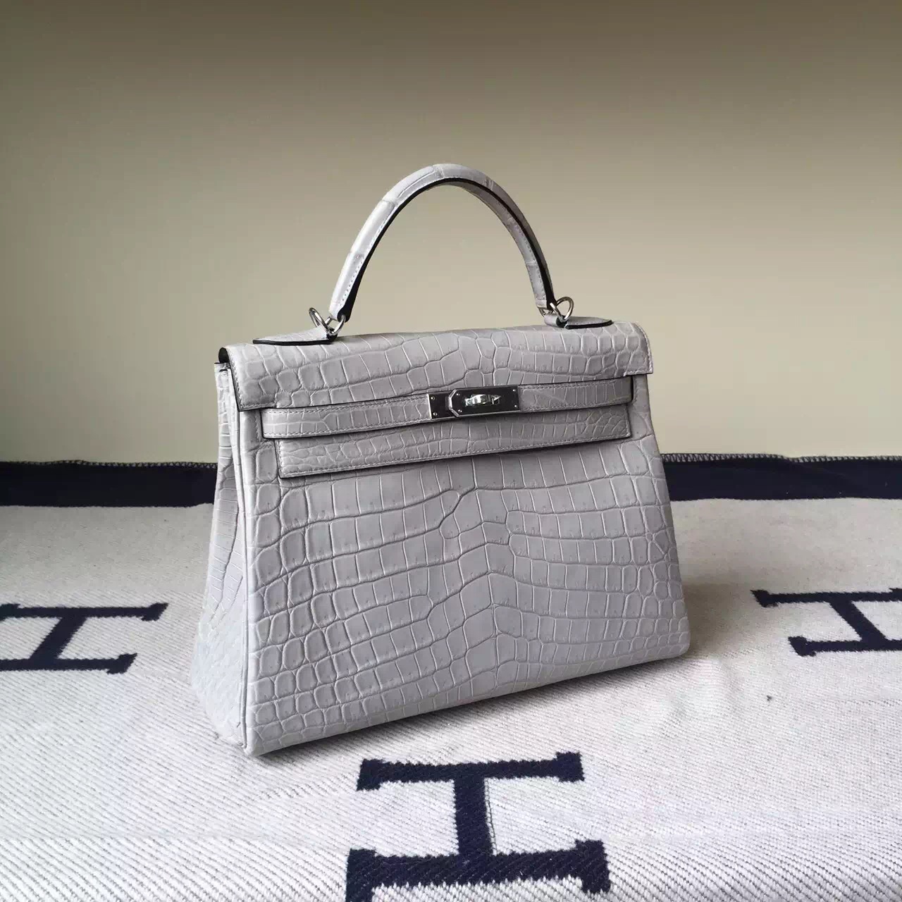 Discount Hermes 8M Galaxy Grey Crocodile matt Leather Kelly Bag 32cm