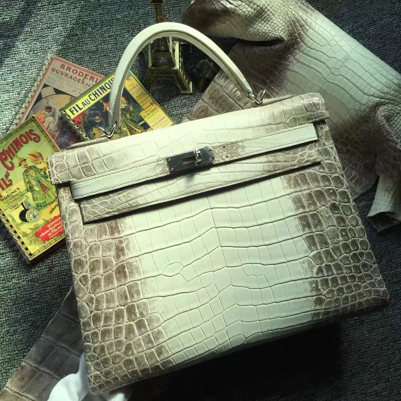 Noble Women&#8217;s Bag Hermes Himalaya Crocodile  Leather Retourne Kelly Bag32CM