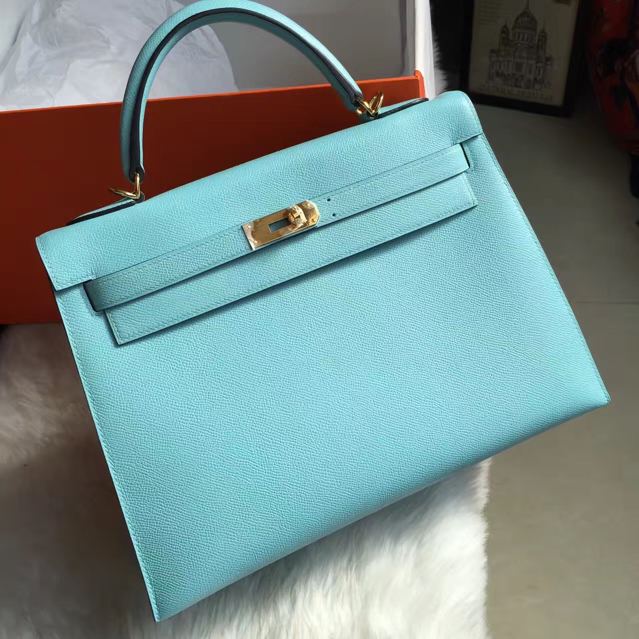Hermes Classic Handbag Epsom Calfskin Leather  Sellier Kelly Bag32CM Multi Color