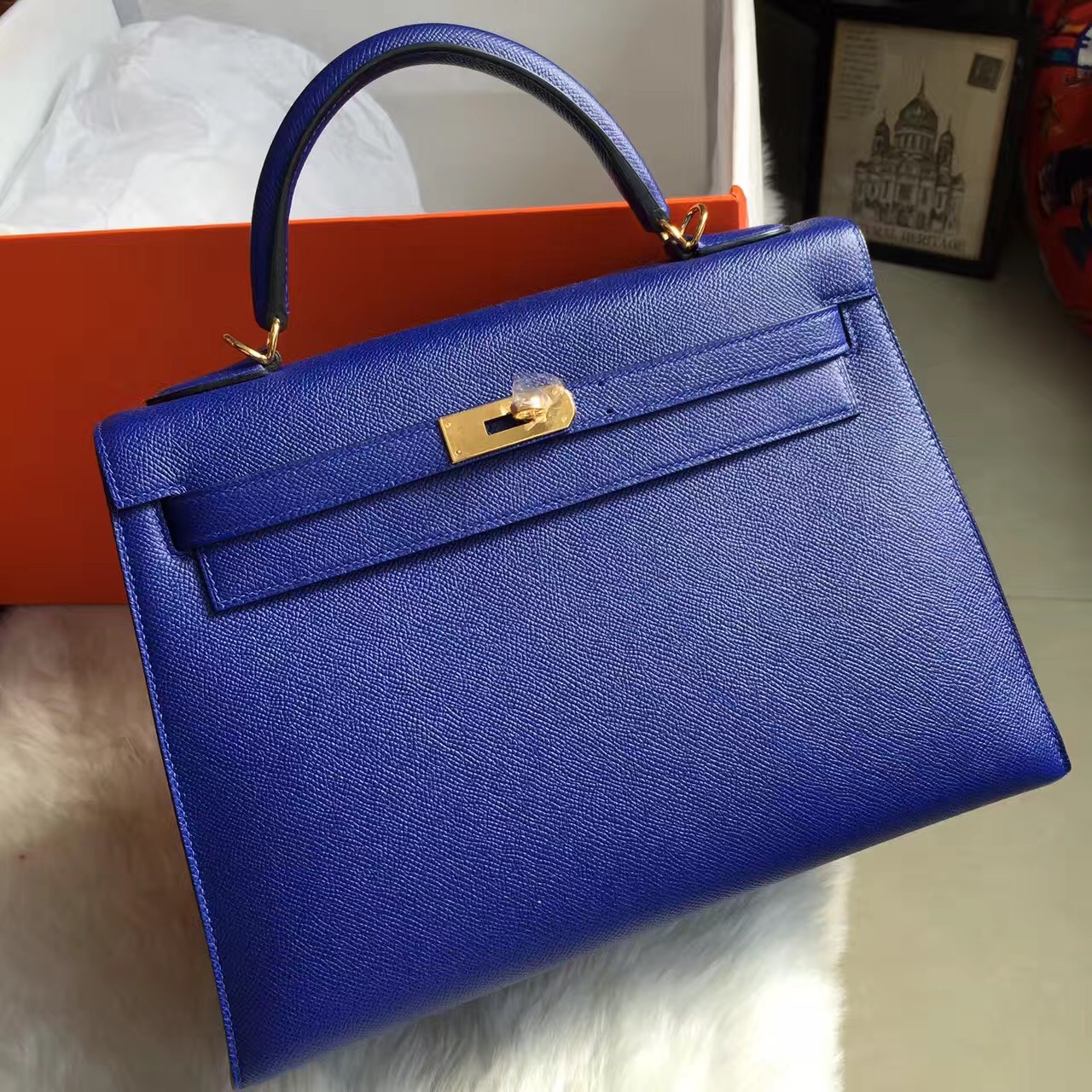 Hermes Classic Handbag Epsom Calfskin Leather  Sellier Kelly Bag32CM Multi Color