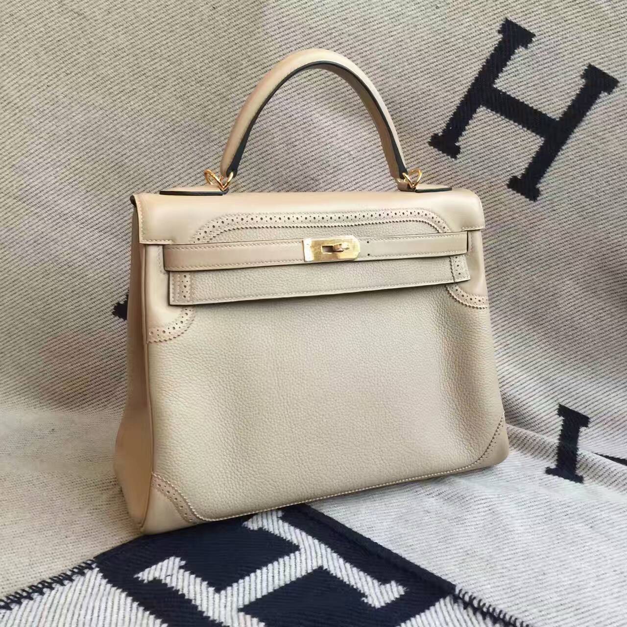 Hot Sale Hermes CK81 Gris Tourterelle Togo Leather Ghillie Kelly Bag 32cm