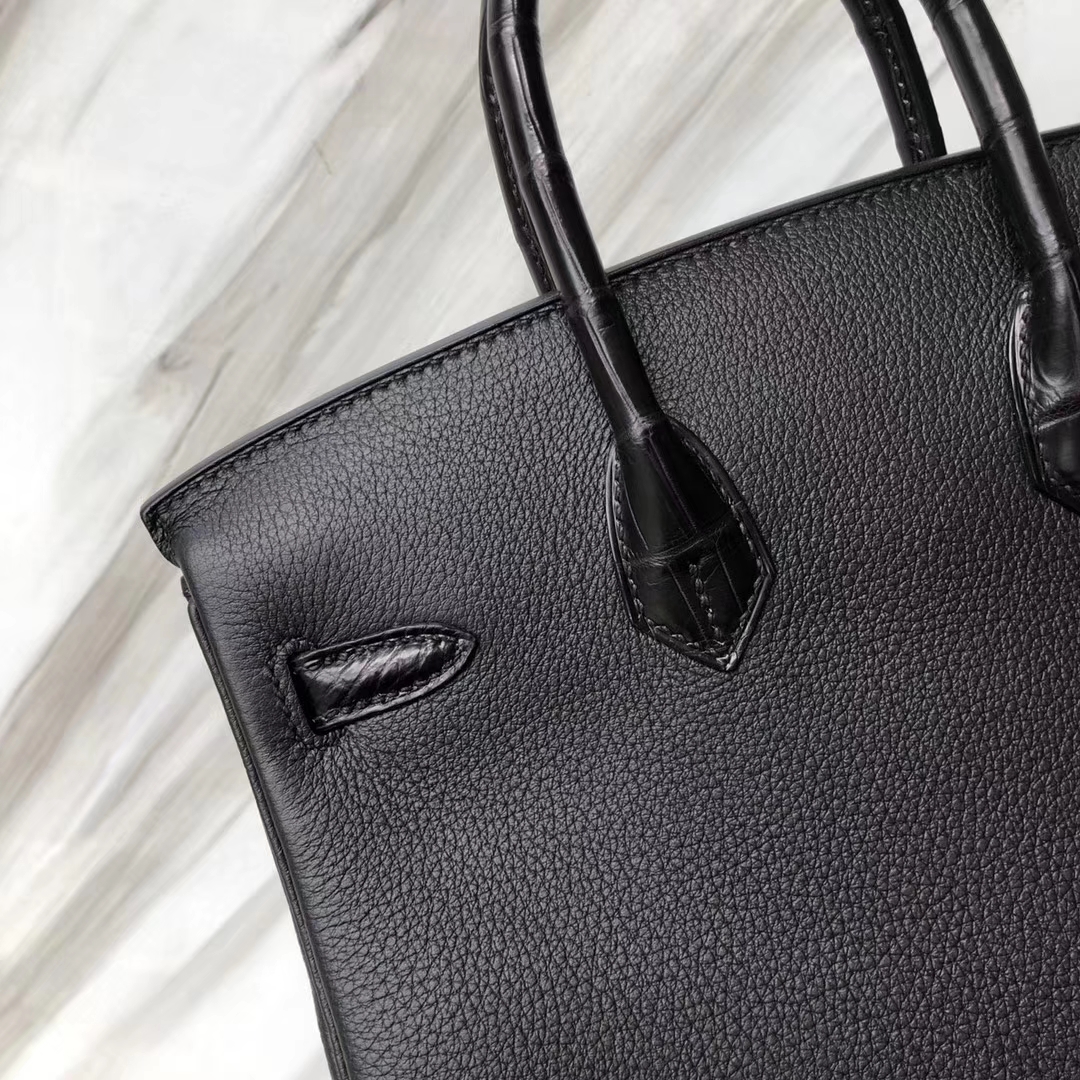 Stock Hermes CK89 Noir Matt Crocodile/Togo Calf Birkin25CM Gold Hardware